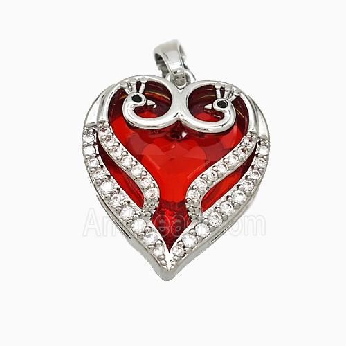Copper Heart Pendant Pave Zirconia Crystal Glass Platinum Plated