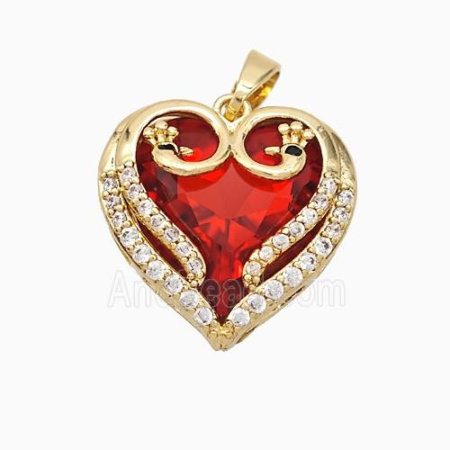 Copper Heart Pendant Pave Zirconia Crystal Glass Gold Plated