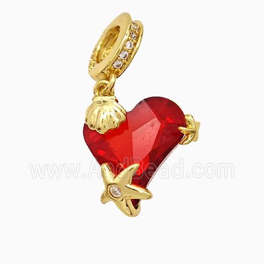 Copper Heart Pendant Pave Crystal Glass Starfish Shell Gold Plated