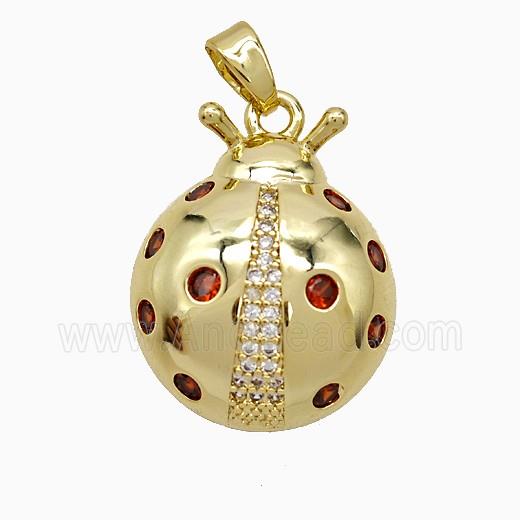 Copper Ladybug Pendant Pave Zirconia Gold Plated