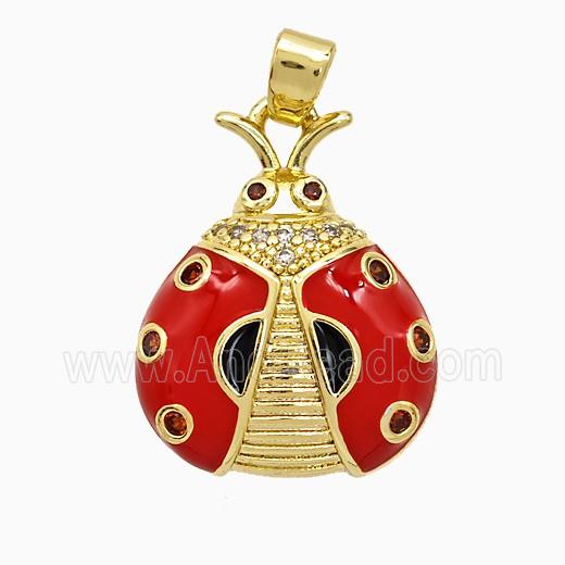 Copper Ladybug Pendant Red Enamel Gold Plated