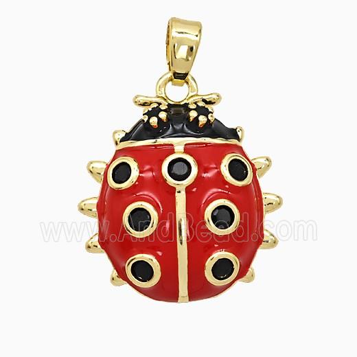 Copper Ladybug Pendant Red Enamel Gold Plated