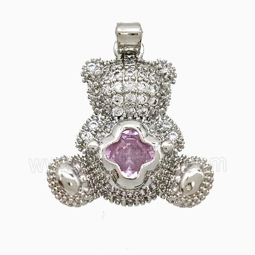 Copper Bear Pendant Pave Zirconia Crystal Glass Platinum Plated