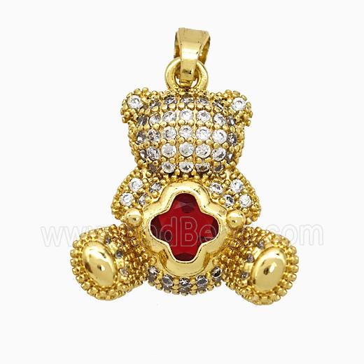 Copper Bear Pendant Pave Zirconia Crystal Glass Gold Plated