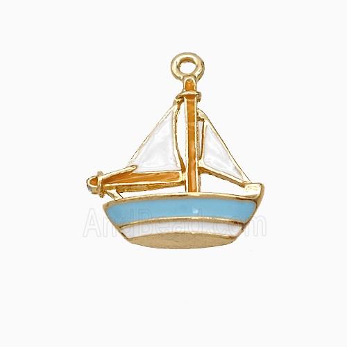 Sailboat Charms Copper Pendant Blue White Enamel Gold Plated