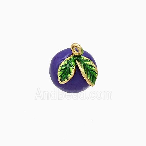 Purple Resin Eggplant Charms Copper Pendant Green Painted Gold Plated