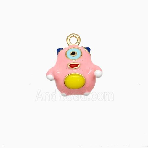Copper Monster Pendant Pink Enamel Gold Plated