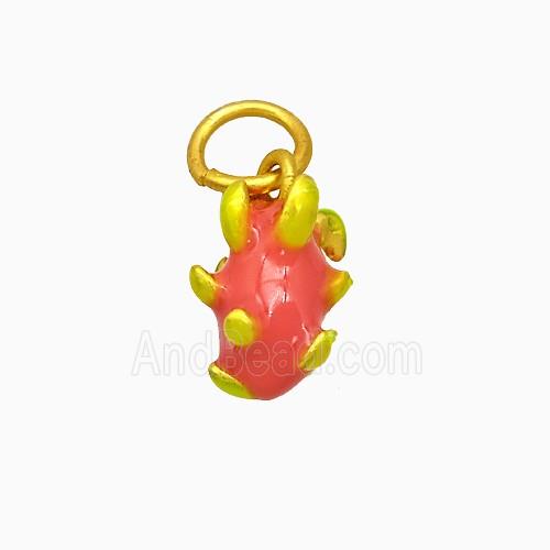 Copper Pitaya Pendant Red Enamel Gold Plated