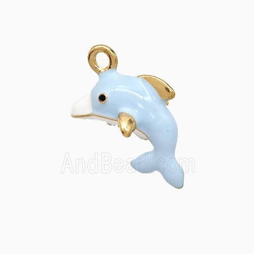 Copper Dolphin Pendant Blue Enamel Gold Plated