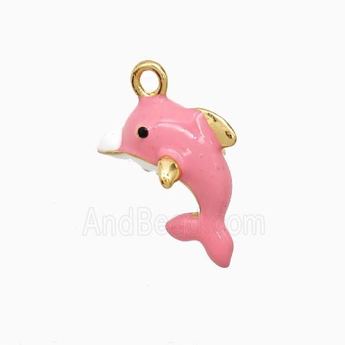 Copper Dolphin Pendant Pink Enamel Gold Plated