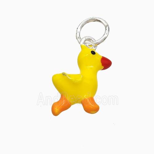 Duck Charms Copper Pendant Yellow Enamel Platinum Plated