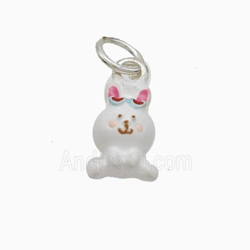 Copper Rabbit Pendant White Enamel Platinum Plated