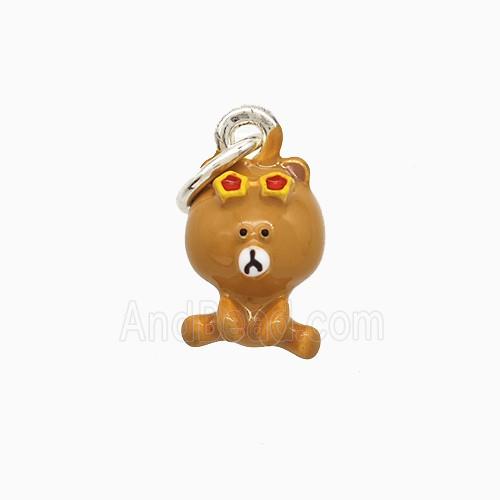 Copper Bear Pendant Brown Enamel Platinum Plated