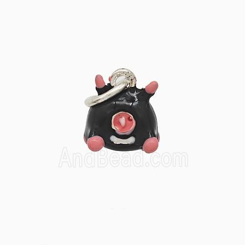 Copper Monster Pendant Black Enamel Platinum Plated