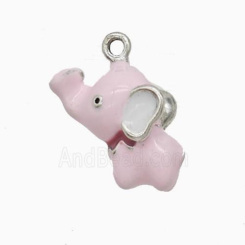 Copper Elephant Pendant Pink Enamel Platinum Plated