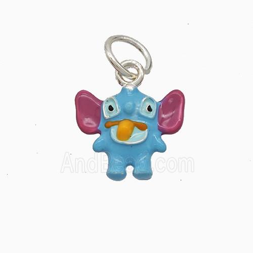 Copper Elephant Pendant Multicolor Enamel Platinum Plated