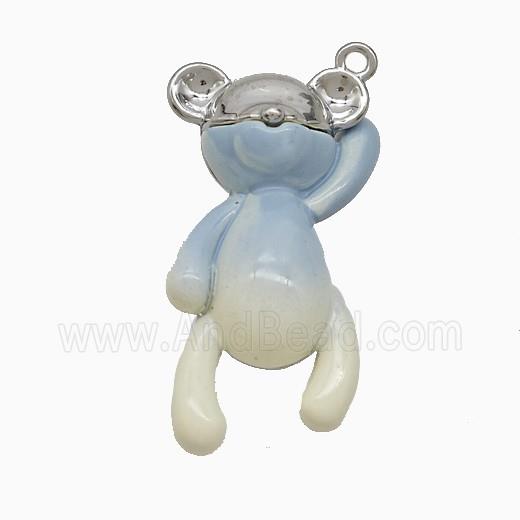 Copper Bear Pendant Blue Enamel Platinum Plated