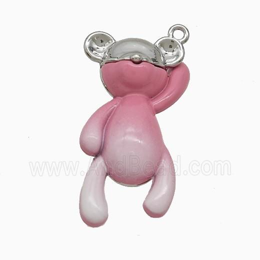 Copper Bear Pendant Pink Enamel Platinum Plated