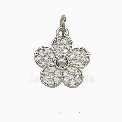 Copper Flower Pendant Pave Zirconia Platinum Plated