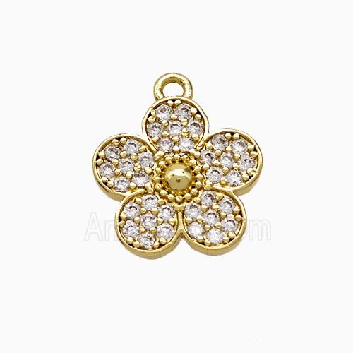 Copper Flower Pendant Pave Zirconia Gold Plated
