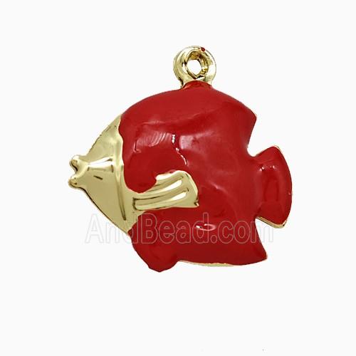 Copper Fish Pendant Red Enamel Gold Plated