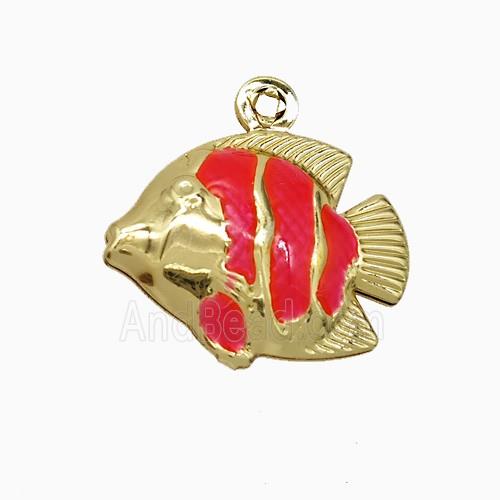 Copper Fish Pendant Red Painted Gold Plated