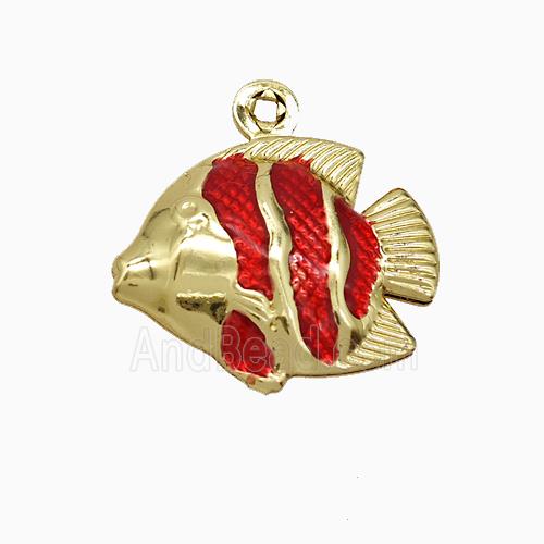 Copper Fish Pendant Red Painted Gold Plated