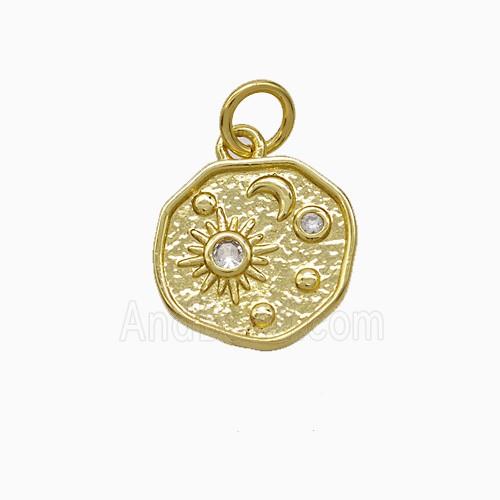 Copper Pendant Pave Zircon, Gold Plated