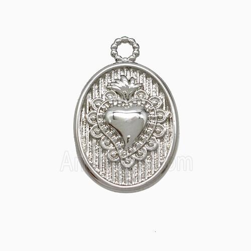 Copper Heart Pendant Oval Platinum Plated