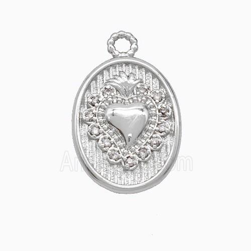Copper Heart Pendant Oval Pave Zirconia Platinum Plated