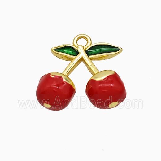 Copper Cherry Pendant Red Enamel Gold Plated