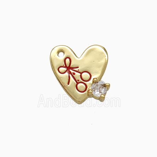 Copper Heart Pendant Red Enamel Cherry Gold Plated