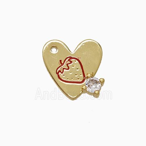 Copper Heart Pendant Red Enamel Strawberry Gold Plated