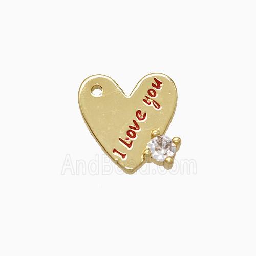 Copper Heart Pendant Red Enamel ILoveYou Gold Plated