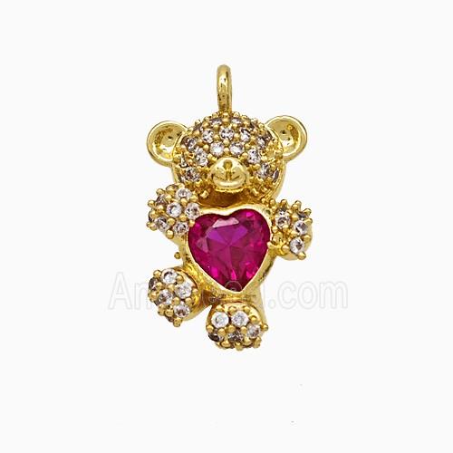 Copper Bear Pendant Pave Zirconia Crystal Glass Gold Plated