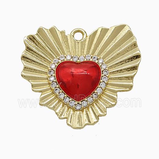 Copper Heart Pendant Pave Zirconia Red Painted Gold Plated