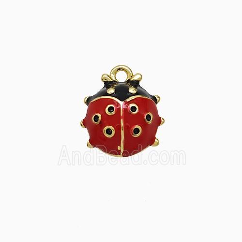 Copper Ladybug Pendant Red Enamel Gold Plated