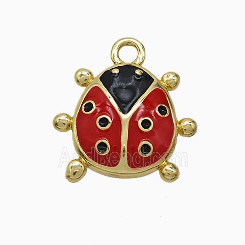 Copper Ladybug Pendant Red Enamel Gold Plated
