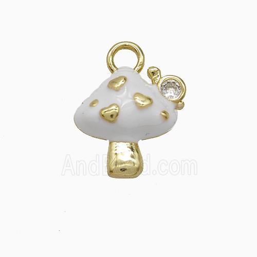 Copper Mushroom Pendant White Enamel Gold Plated