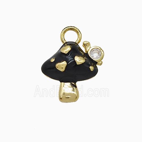 Copper Mushroom Pendant Black Enamel Gold Plated