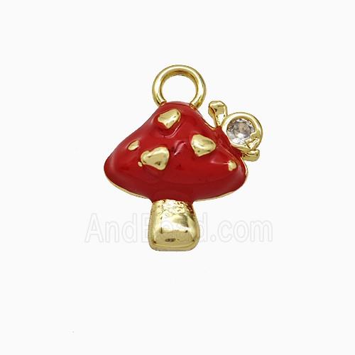 Copper Mushroom Pendant Red Enamel Gold Plated