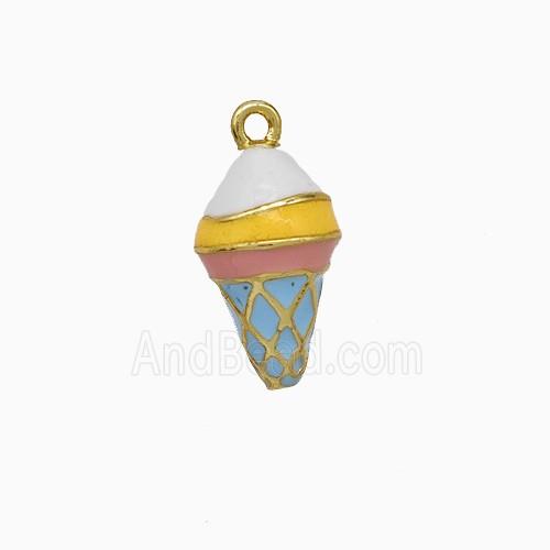 Ice Cream Charms Copper Pendant Multicolor Enamel Gold Plated