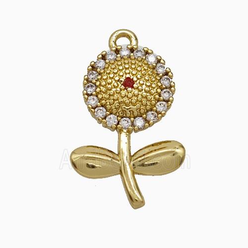 Copper Sunflower Pendant Pave Zirconia Gold Plated