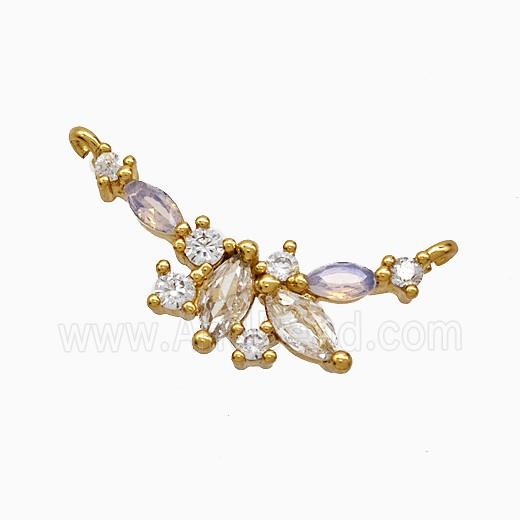Copper Flower Link Pendant Pave Crystal Glass 2loops Gold Plated