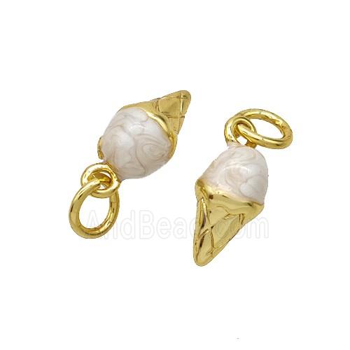 Ice Cream Charms Copper Pendant White Painted Gold Plated