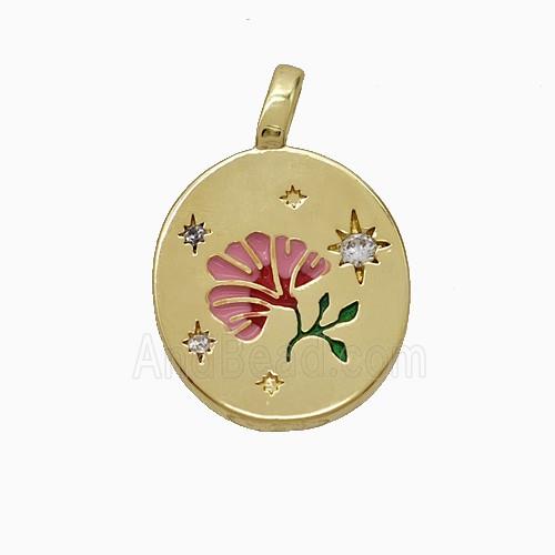 Copper Pendant Pave Zircon, Gold Plated