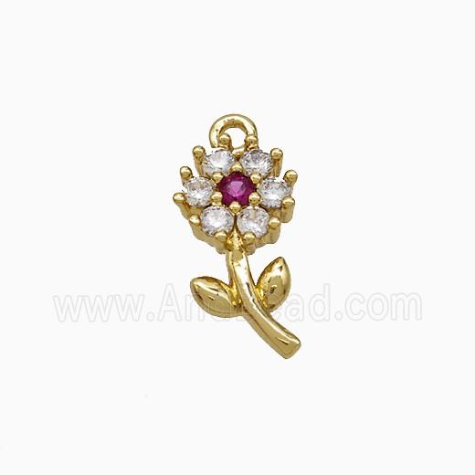 Copper Flower Pendant Pave Zirconia Gold Plated