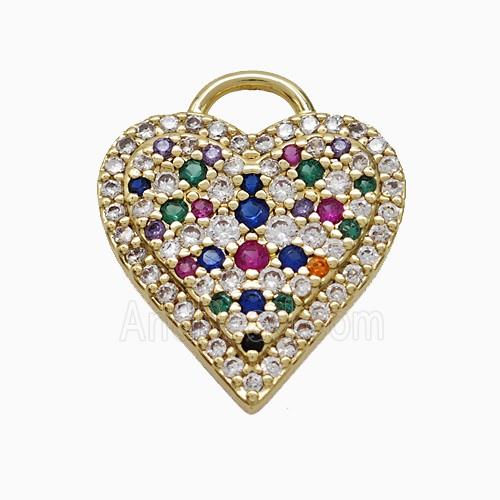 Copper Heart Pendant Pave Multicolor Zirconia Gold Plated