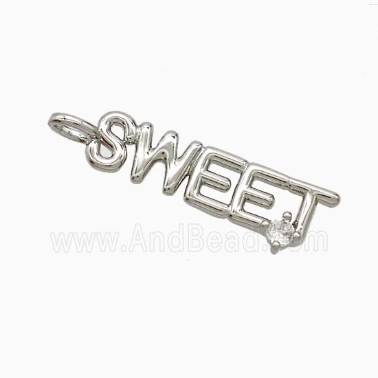 Copper SWEET Pendant Pave Zirconia Platinum Plated
