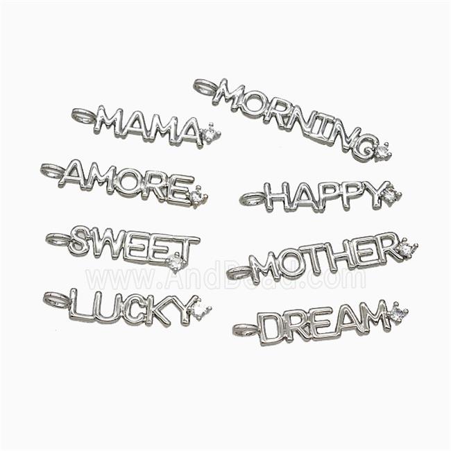 Copper Letters Pendant Pave Zirconia Alphabet Platinum Plated Mixed